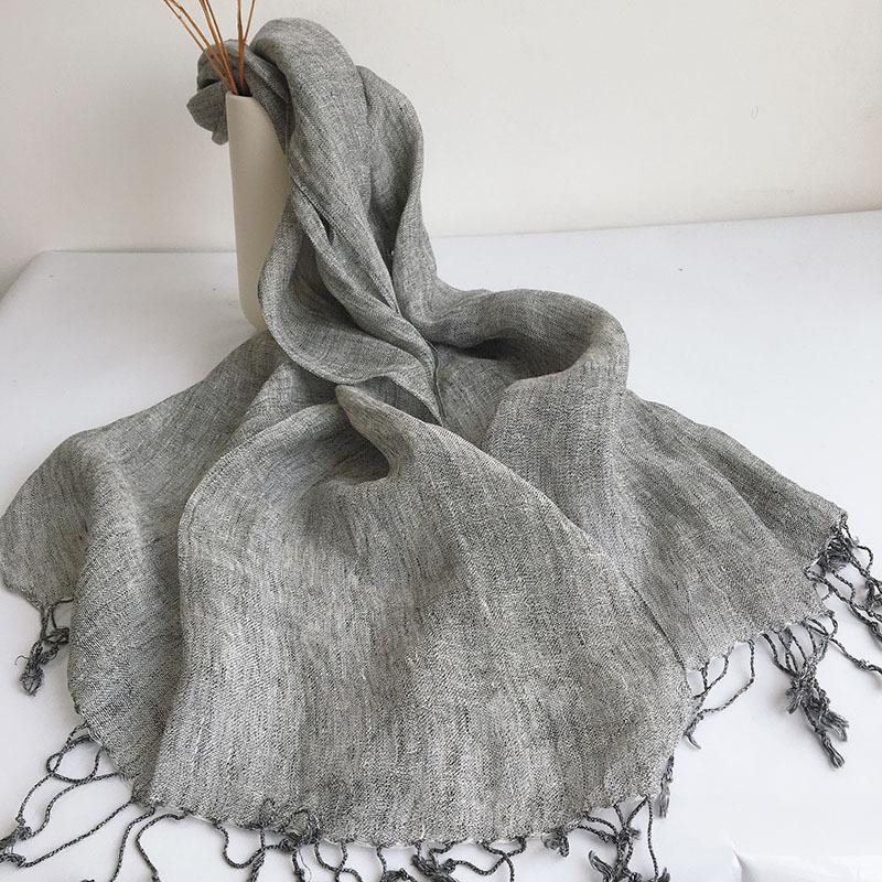 Direct Supply Japanese Pure Linen Hemp Gray Effect Men'S Scarf Literature And Art Shawl Air Conditioner Shawl Women