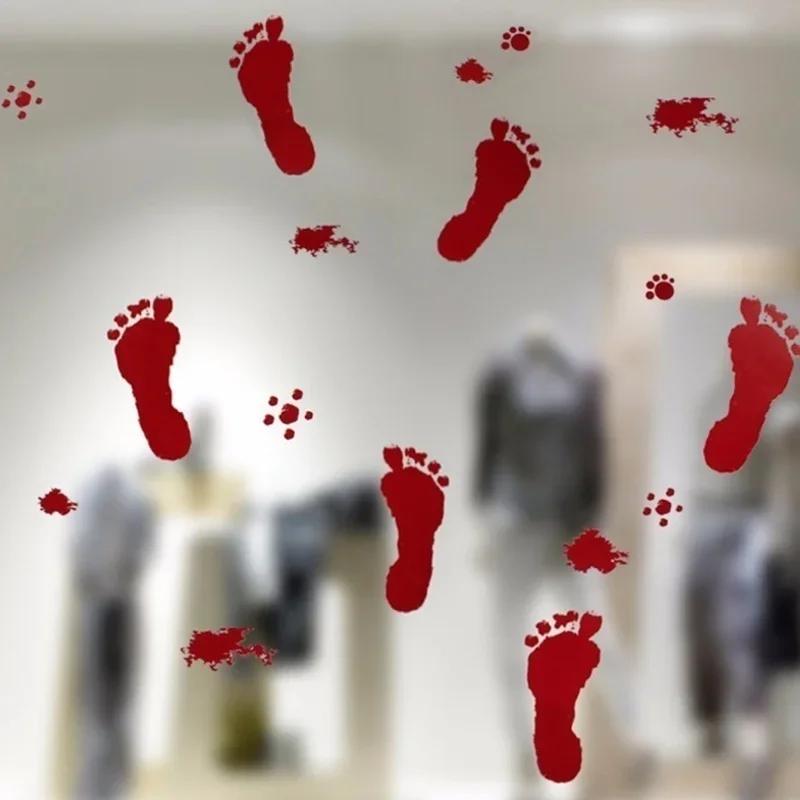 Halloween Horrific Blood Hand Foot Wall Sticker Window Glass Sticker Home Living Room Bedroom Halloween Costume Party Sticker