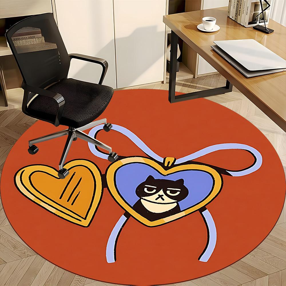 1pc Heart Cat Office Round Area Rug, Mat Suitable For Office, Under Office Chairs Bedroom Living Room Home Decor, Room Deco