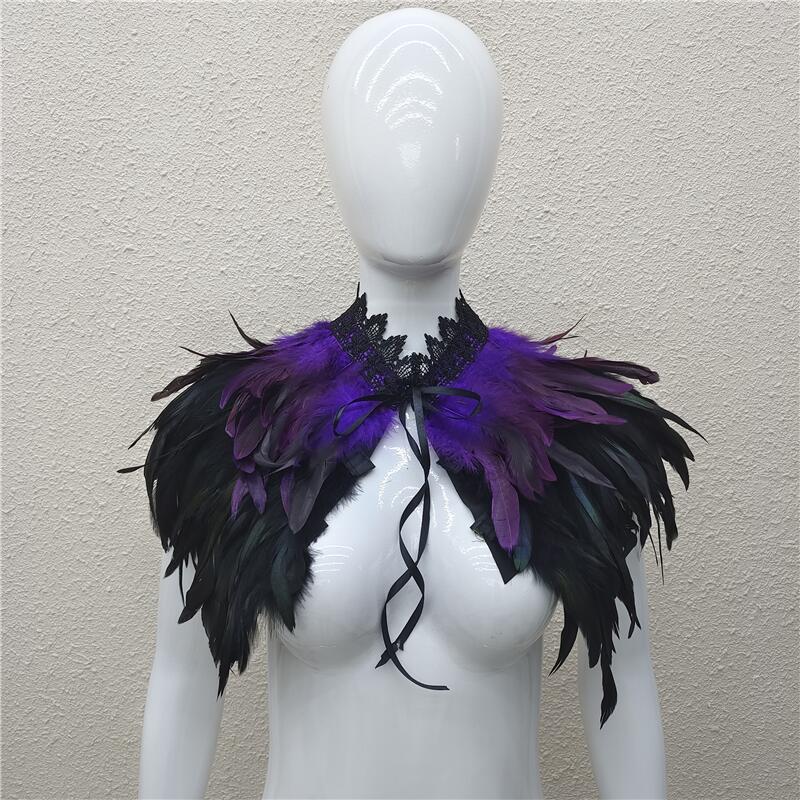 Halloween Masquerade Feather Cape Shawl Bolero with Optional Multi-Color Choices