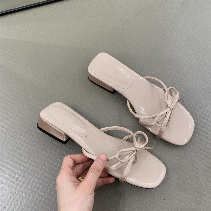 Gentle Fairy Cool Slippers 2025 New French Sweet Elegant Bow Open Toe Word with Temperament Sandals