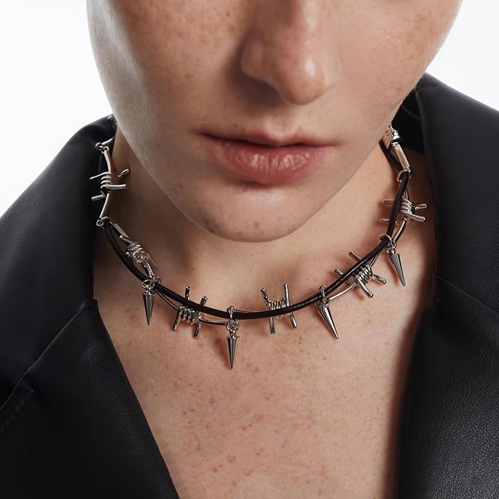 Vintage Gothic Metallic Spiked Choker Necklace Willow  Adjustable  Men and Women, All-Season Daily and Party Occasions, Hip-Hop