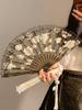 BEPAN Chinese-style black lace folding small fan, summer ancient-style dance horse face skirt folding fan