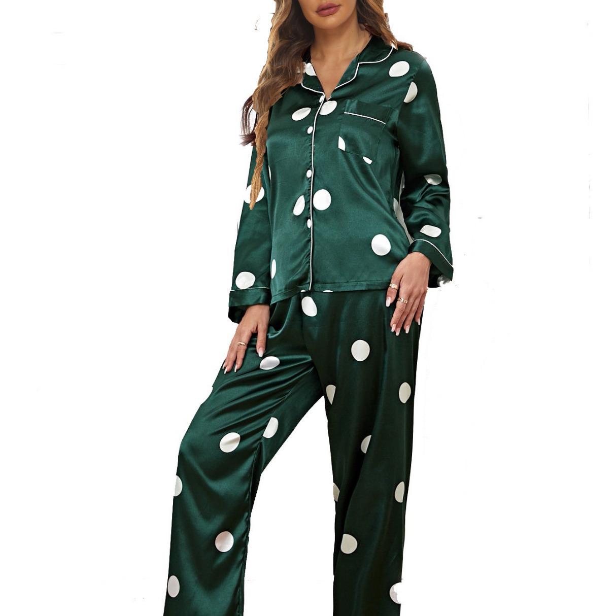 

Европейский и американский стиль, женская одежда для отдыха на весну и осень, комплект из 2 предметов, пижама с длинным рукавом, модная атласная домашняя одежда с принтом XL темно-зеленого