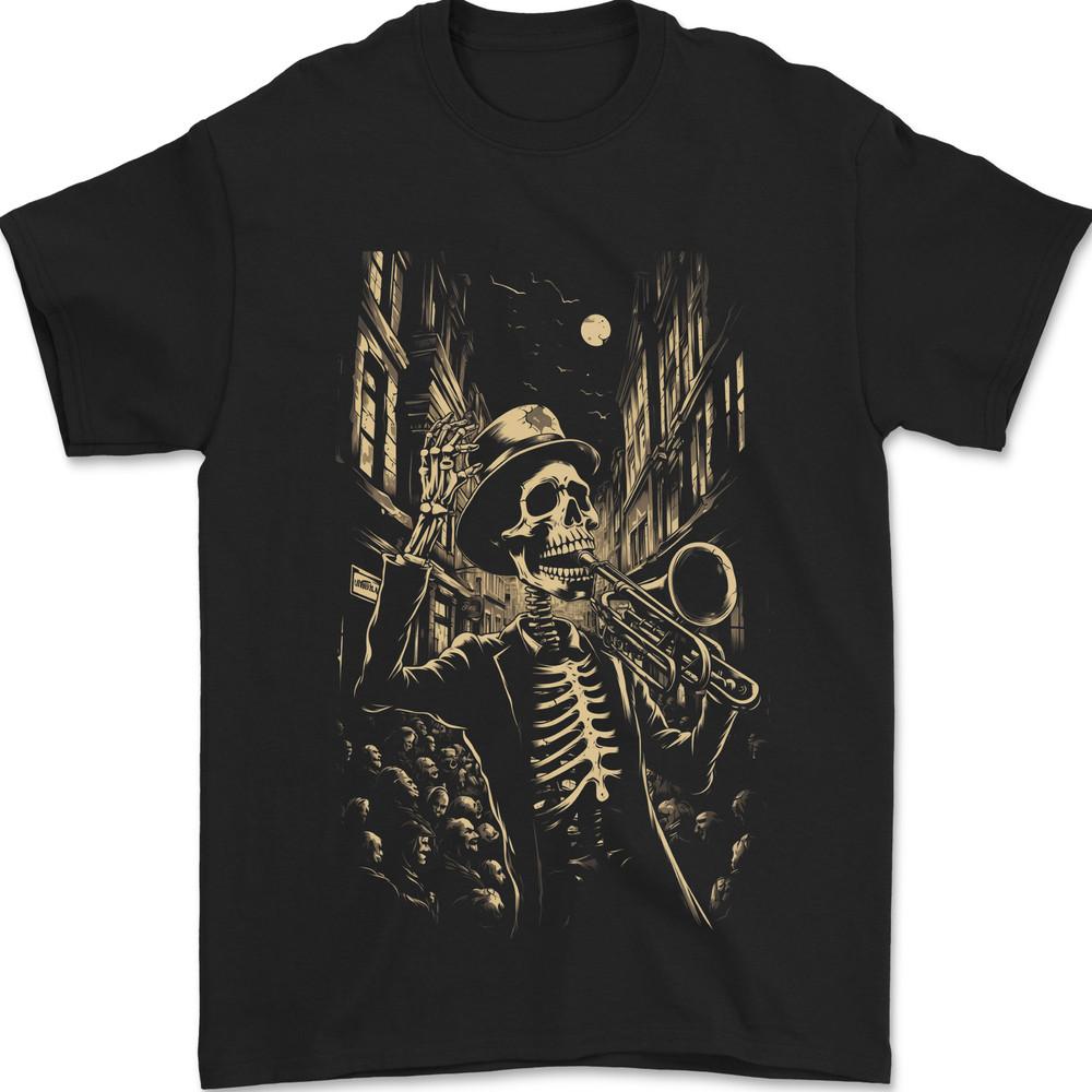 Day of the Dead Skeleton Trumpet DOTD Skull Mens T-Shirt 100% Cotton Unisex T-Shirt XXXL