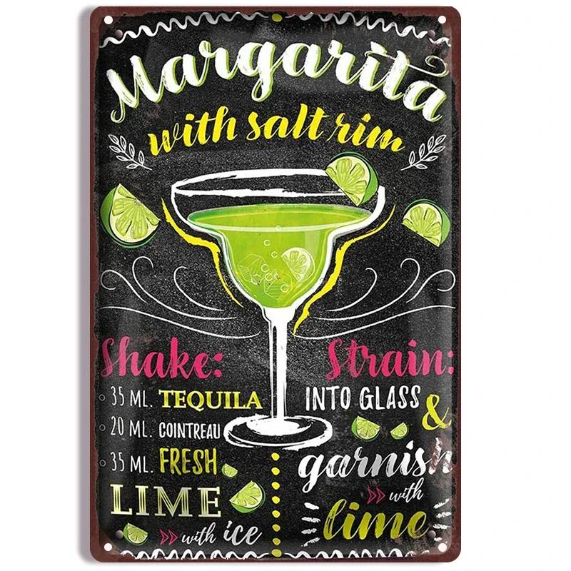 VintageSip Classic Cocktail Tin Signs - Spanish Blackboard Style Wall Posters, Decorative Plaque for Bar, Club & Beverage Shop