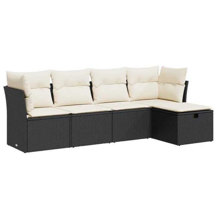 VidaXL Garden Lounge Set 5 Pcs with Cushions Black Wicker, Outdoor Sofa Set, Corner Sofa Set 3325262