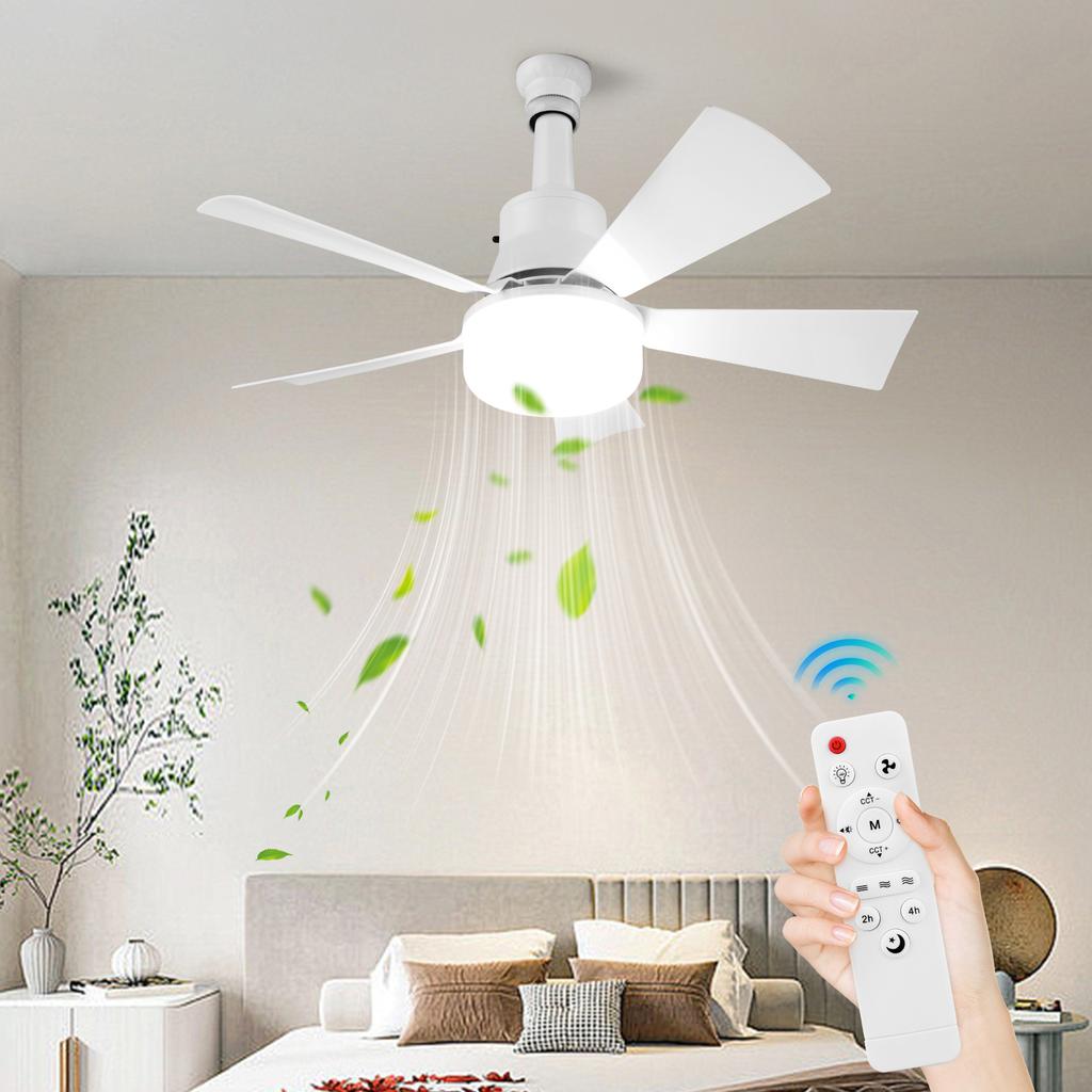 Socket Fan Light with Remote Ceiling Fan with Light Adjustable Wind Speed Socket Ceiling Fan Light Bulb Fan for Home Office