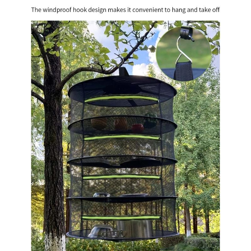 Foldable Ventilated Mesh Organiser With Hanging Hook Rustproof Nylon Designs Rack For Camping Home Storage Solution