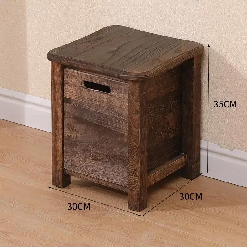 Solid Wood Square Stool with Storage Drawer Sofa Bedside Low Table Change Shoes Bench for Entrance Hallway Ottoman Cabinet