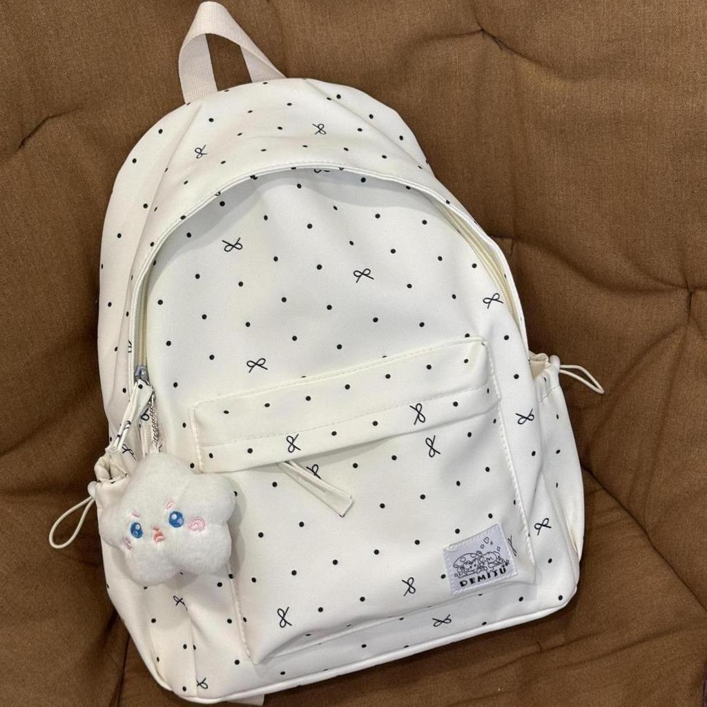 Koreanischer Rucksack mit Polka-Dot-Schleife für Damen, 2025 neu, vielseitiger Rucksack mit großem Fassungsvermögen, Schulrucksack für Studenten und Pendler