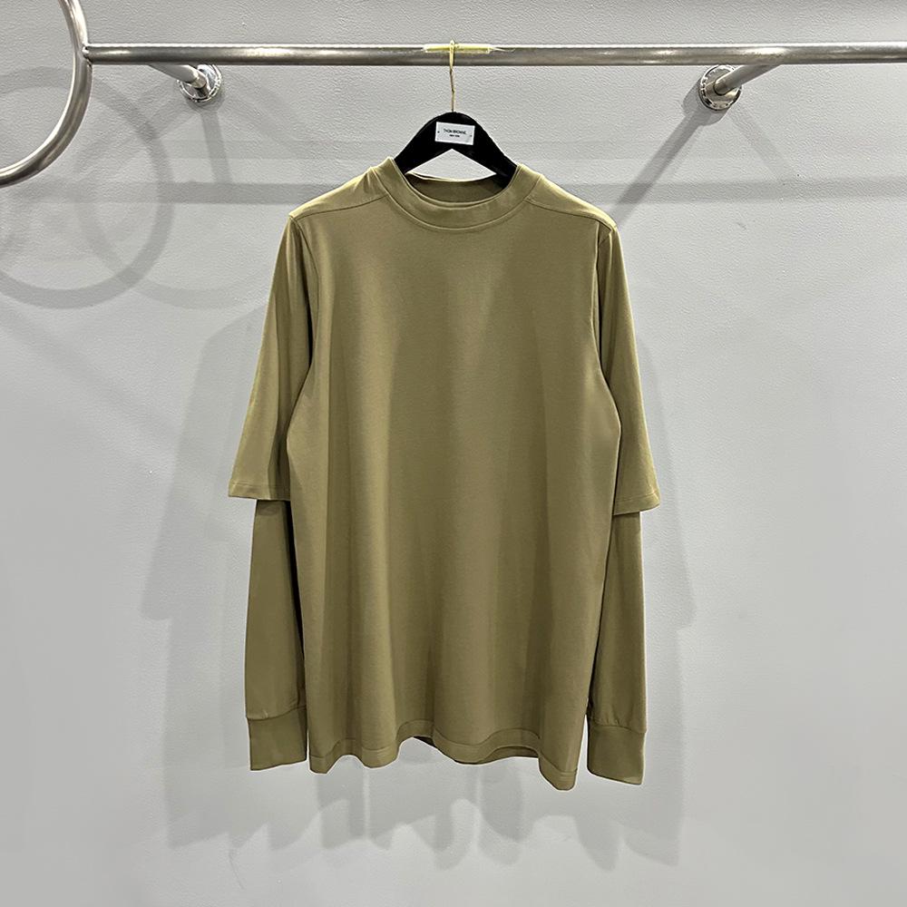 SUBHUMAN Men's 2024 Spring/Summer Two-Piece Knitted Double-Layer Solid Loose Long Sleeve T-Shirt