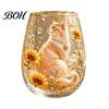 Sturdy Thickened Glassware Hummingbird Joy Tea Cup, Colorful Animal Tumbler, Floral Glass Decorative Flower Bird Cup Golden Rim, Artistic Water
