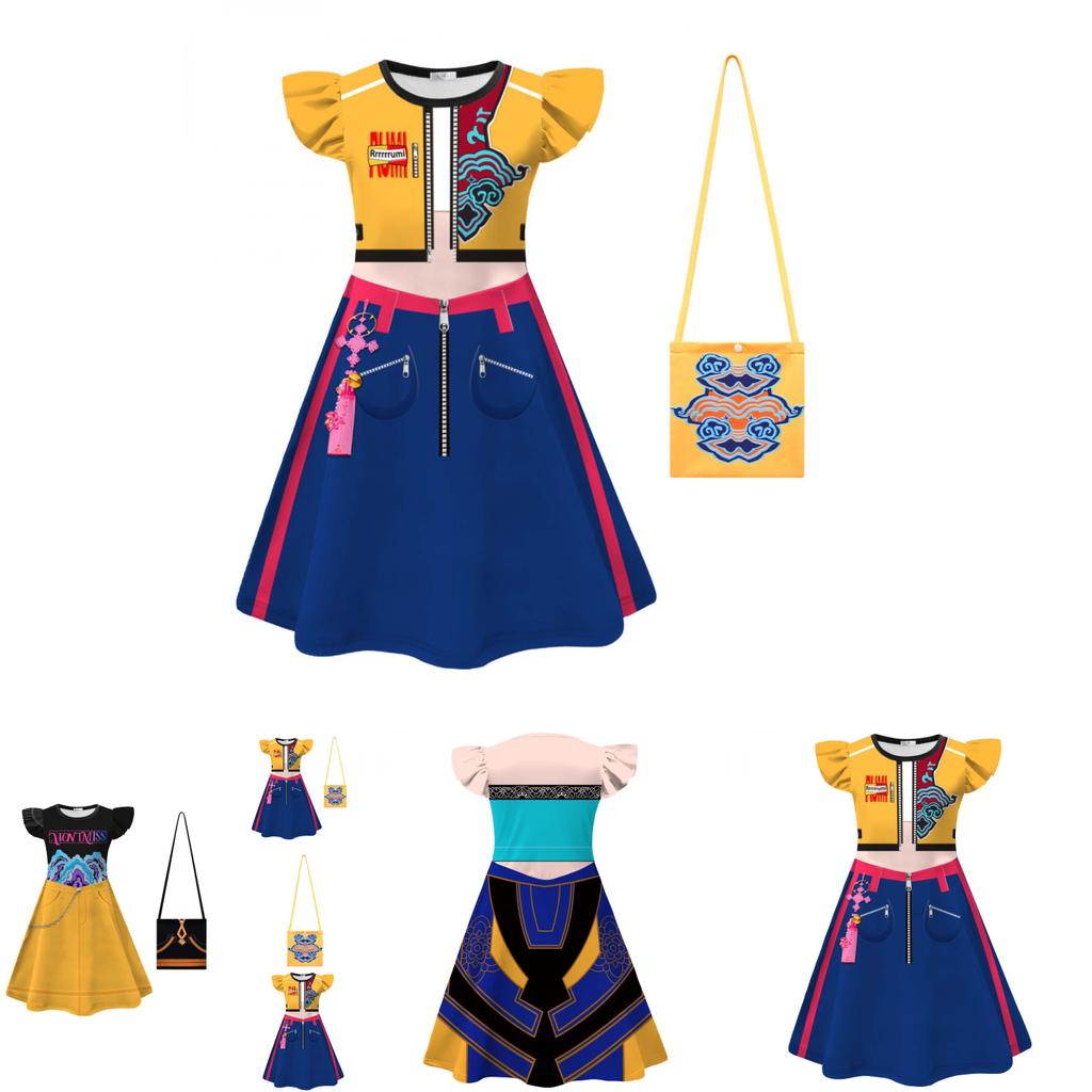 Kpop Demon Hunters Girl Dress With Cartoon Pleated Fabric For Children 110-160cm