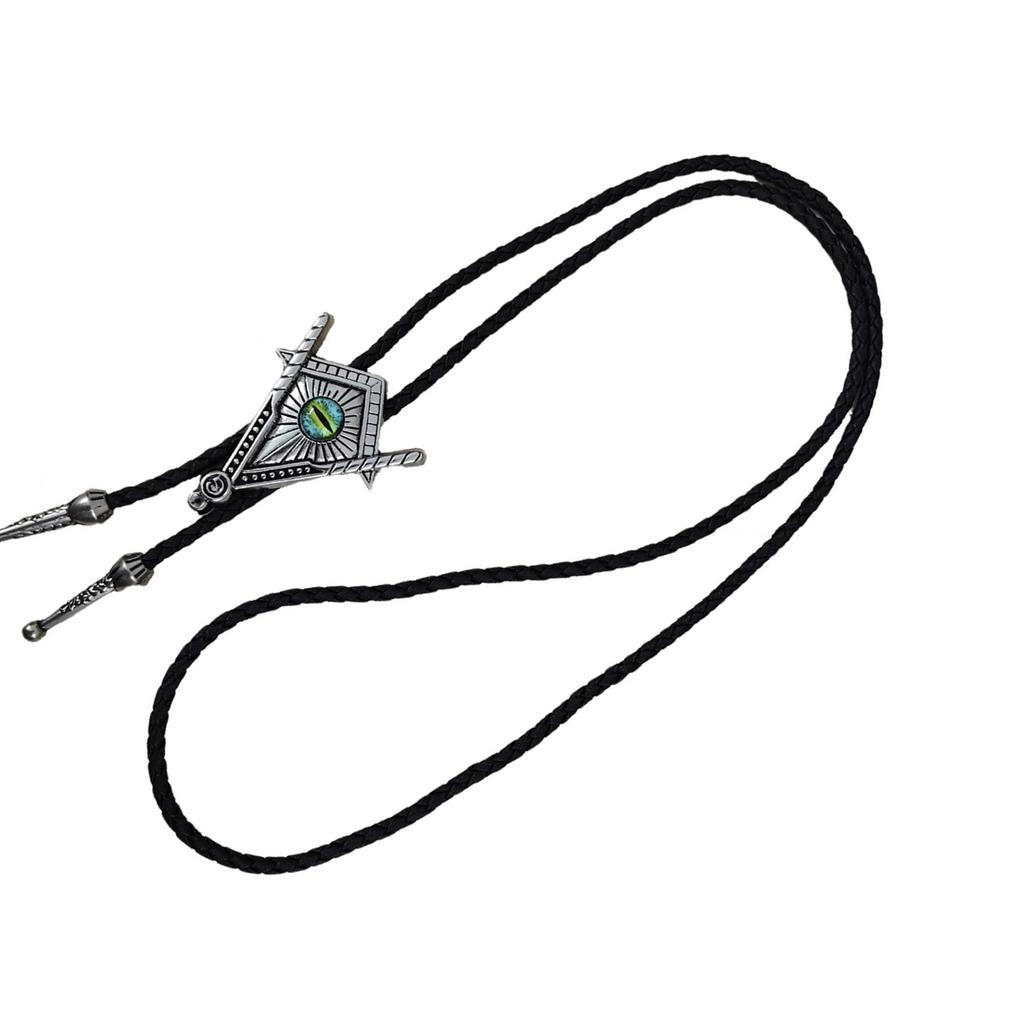 Handcrafts Faux Leather Bolo Tie Necklace Western Cowboy Jewelry Devil Eye Eagle Totem Pendant Necktie for Men and Women