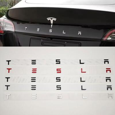 3D ABS Letters Logo Carbon Chrome Black Red Badge Car Rear Trunk Stickers For Tesla Model 3 Y X S Back Decals Accessories