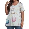 Women's Fashion Casual V-Neck Pullover Short Sleeve Large Size Easter Printed Top