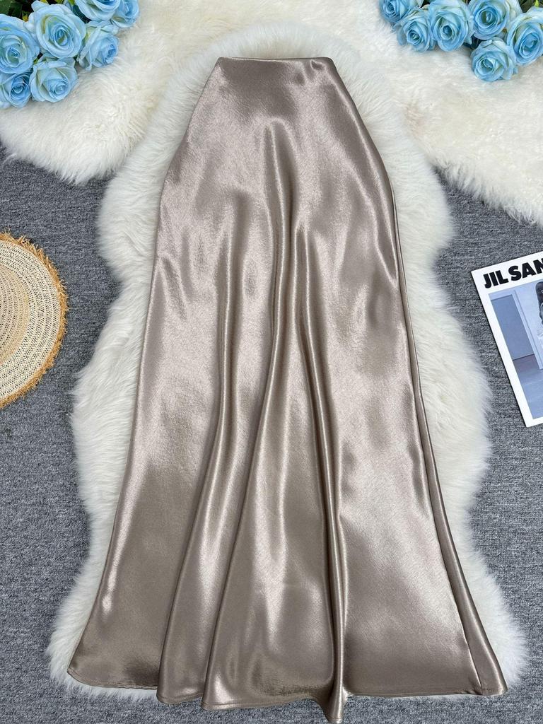 European-South African Satin Fishtail Maxi Skirt – Elegant Resort Style