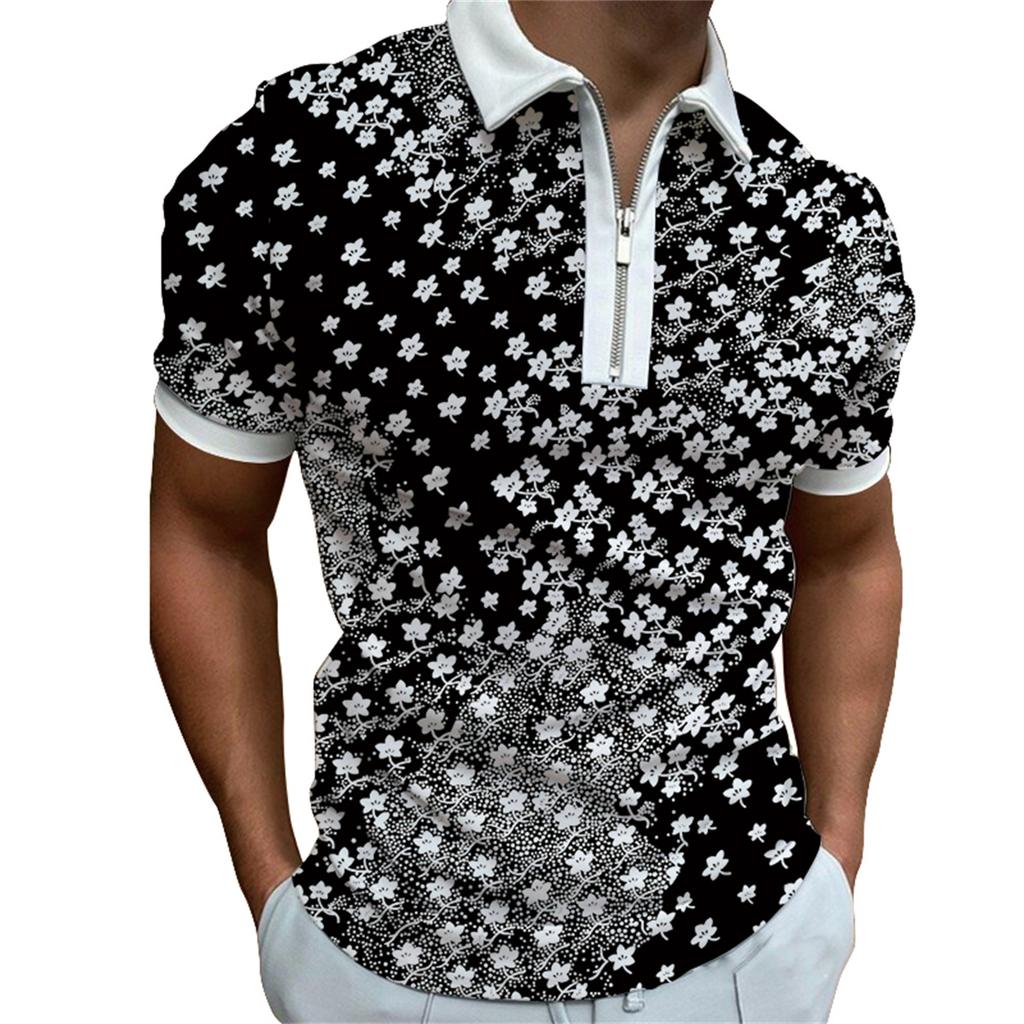 Men's Short Sleeve New Summer Zipper Casual POLO Shirt Men's Fashion Printing Lapel POLO Shirt T-shirt