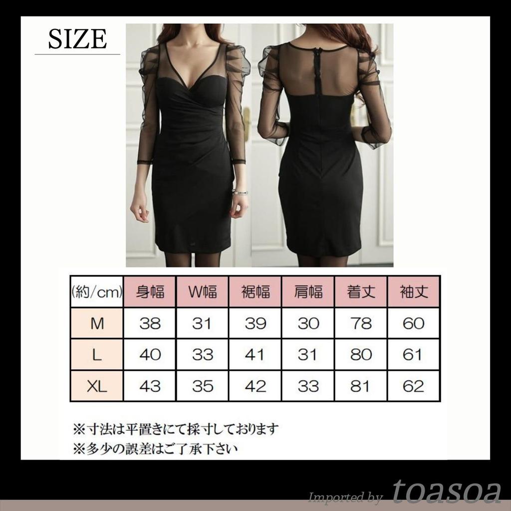 Mini Tight Long Tube Hostess [toasoa] Women's Dress, Sleeves, Top, Strapless, Dress, Club, Cocktail, V-Neck, Sheer, Sexy, See-Through (02 - L)