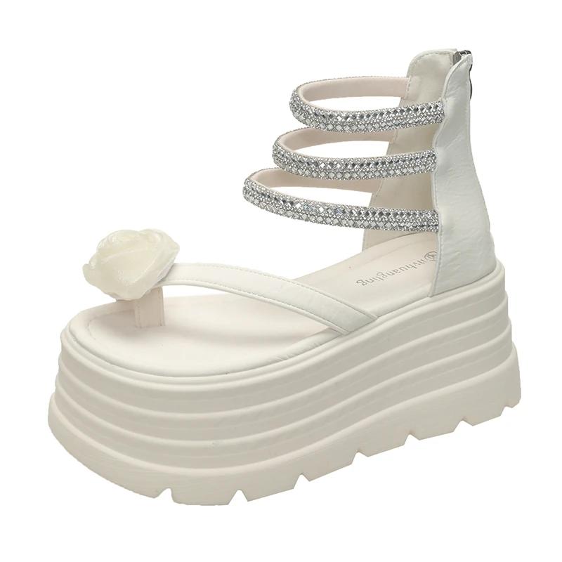 Fashion 8CM New Summer High Platform Women Sandals Wedges Bling Rhinestone Shoe Fashion Outside Chunky Sandals Beach Casual Slides Woman