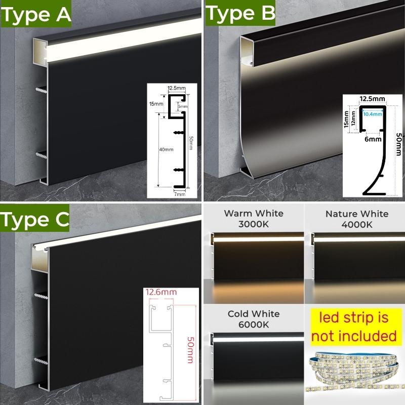 0.5m/1m Hidden Corner LED Skirting Line Aluminum Profile Recessed Backlight Baseboard Connector Wall Trim Floor Bar Strip Light
