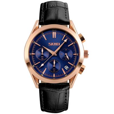 Watches for Men Black Leather Strap Arm Watch Chronograph Waterproof Brand Analog Business Stylish Casual Luminous Watch Luxury Gift Blue Watches for