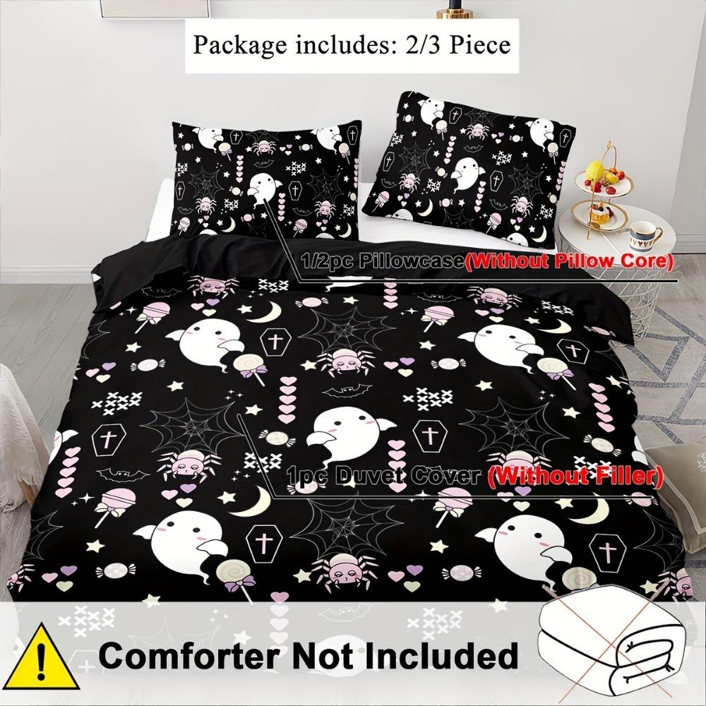 3-teiliges schwarzes Bettwäsche-Set Halloween Geist 3D-Druck Gemütliches Bettbezug-Set King Queen Twin Einzelgröße Geburtstagsgeschenk Schlafzimmerdeko