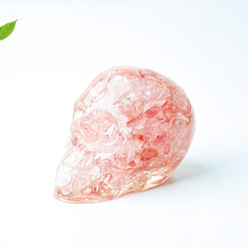Crystal Resin Skull Decor With Natural Stones For Office And Home Tabletop Display