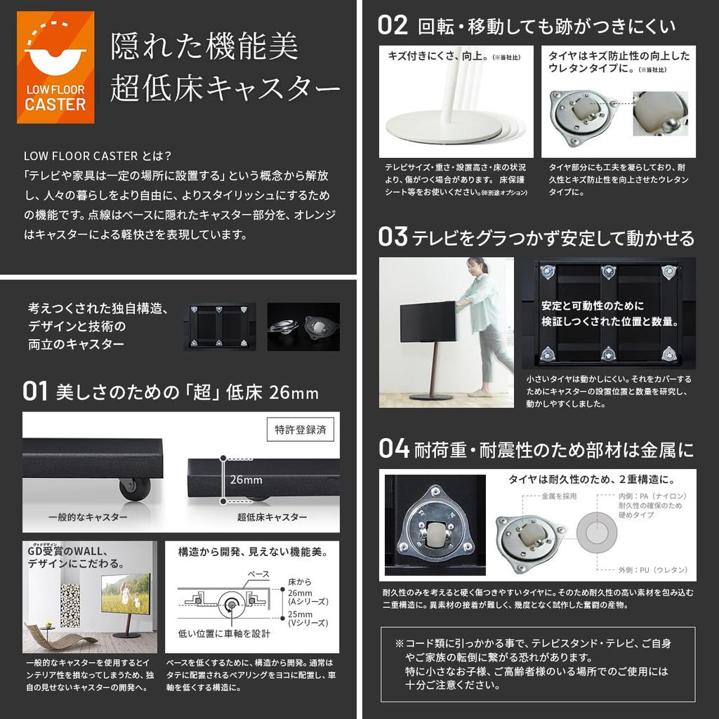 EQUALS TV Stand WALL Interior TV Stand M1 Caster Satin Black