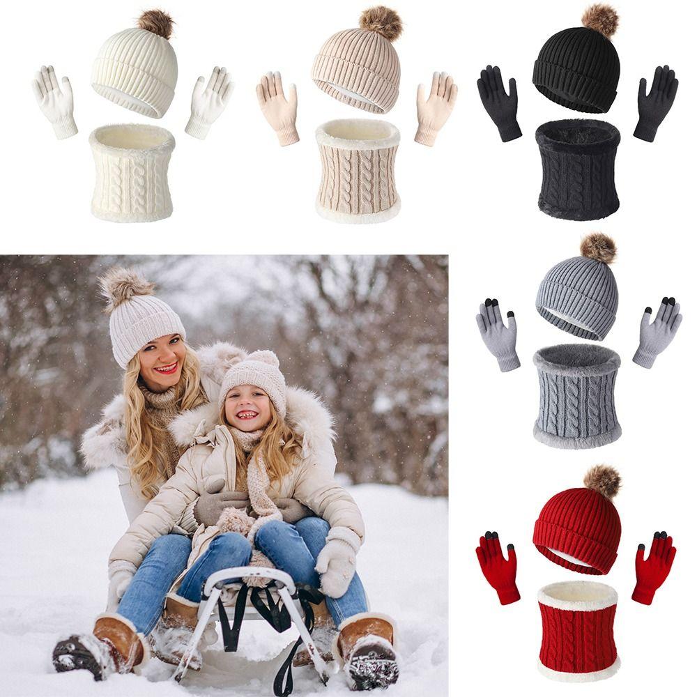 3pcs/set Keep Warm Winter Knitted Hat Thicken Warm Pullover Hat Soft Winter Hat Set  Women