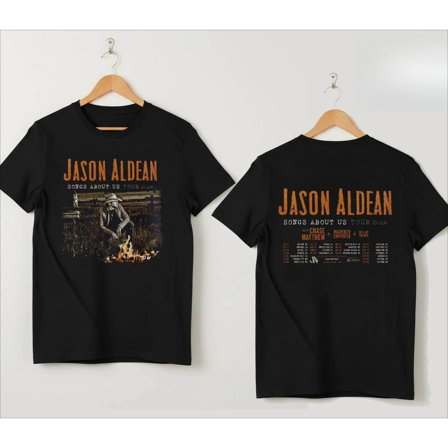 

Jason Aldean Songs about Us 2026 North American Tour T-shirt Daily Outdoor Retro Male and Female Fan Printed T-shirt S чёрный