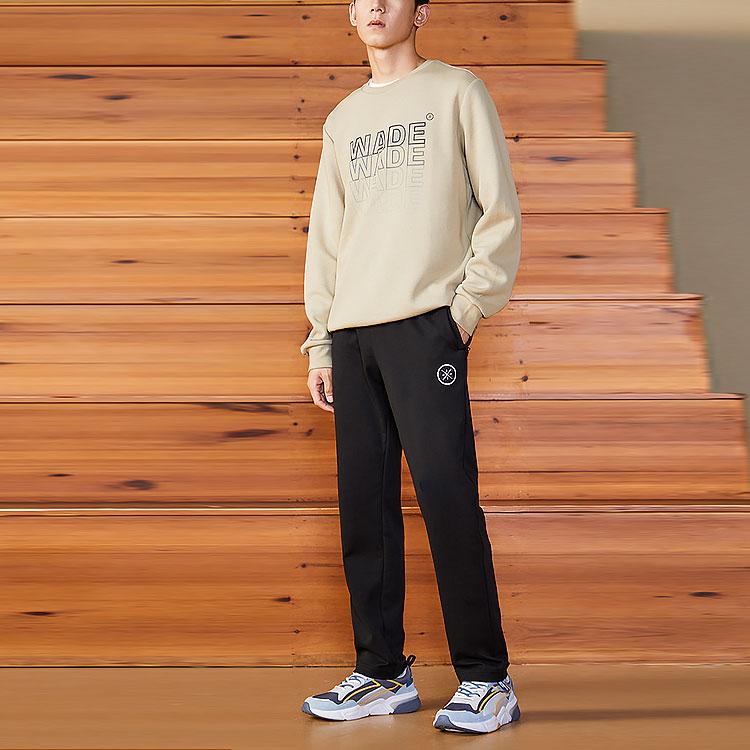 Li Ning Wade Series Straight Leg Casual Long Knit Sports Pants Men pants Black AKLR439-1