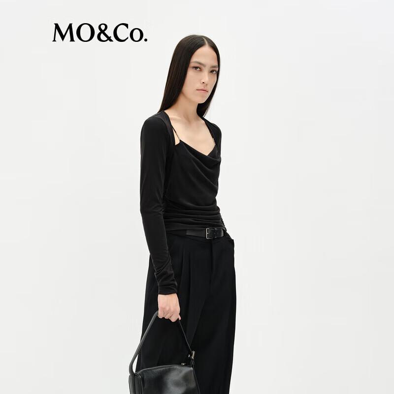 MO&Co. Faux Two-Piece Pleated Tencel Wool Long-Sleeve Top