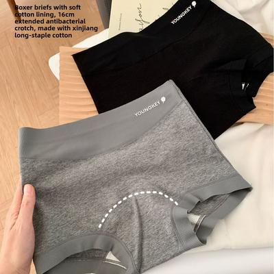 Women's Spring and Autumn Cotton Letter Print 10A Antibacterial Extended Crotch Mid Waist Flat Angle Panties