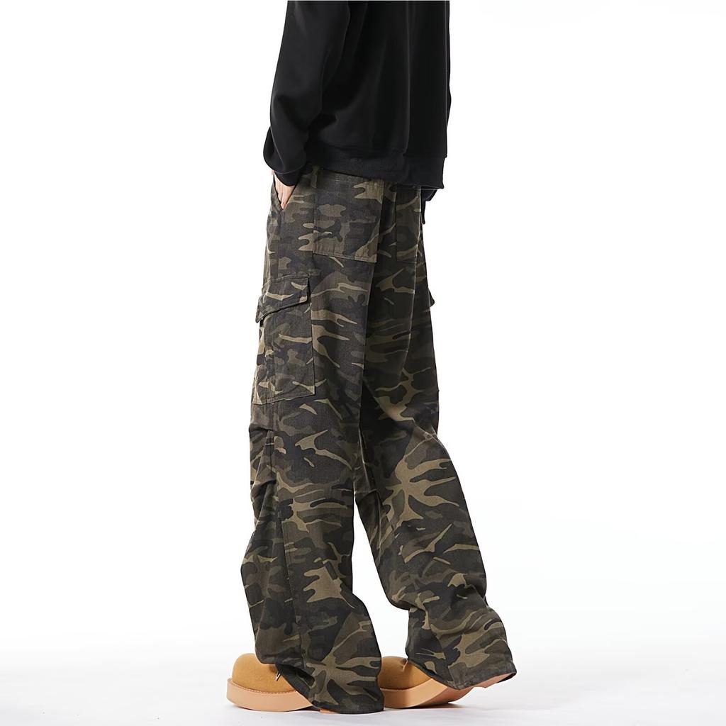 Camouflage Wide-leg Tooling Trousers High Street Loose Straight Jeans