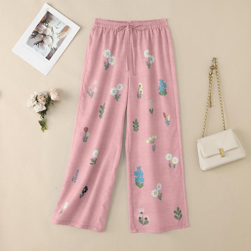 

ZANZEA Жіночі повсякденні штани з еластичною талією вільного крою з квітковим принтом 5XL рожевий