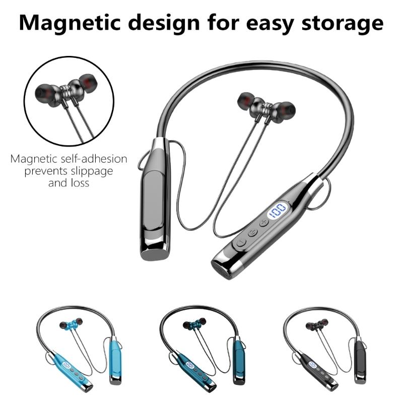 Bluetooth-compatible 5.3 Sports Headphones with LED Display Noise Cancelling Mic,Comfortable Magnetic Neckband Headphone