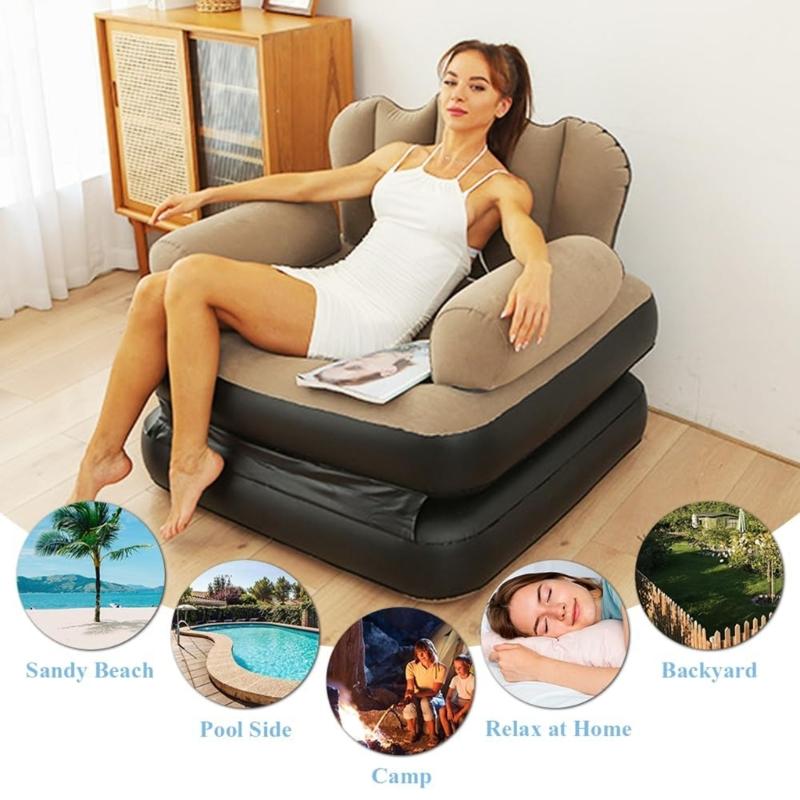 Multiple Position Adjustable Air Sofa Bed Waterproof PVC Fabric Foldable Furniture For Apartment Dorm Outdoor Relaxation