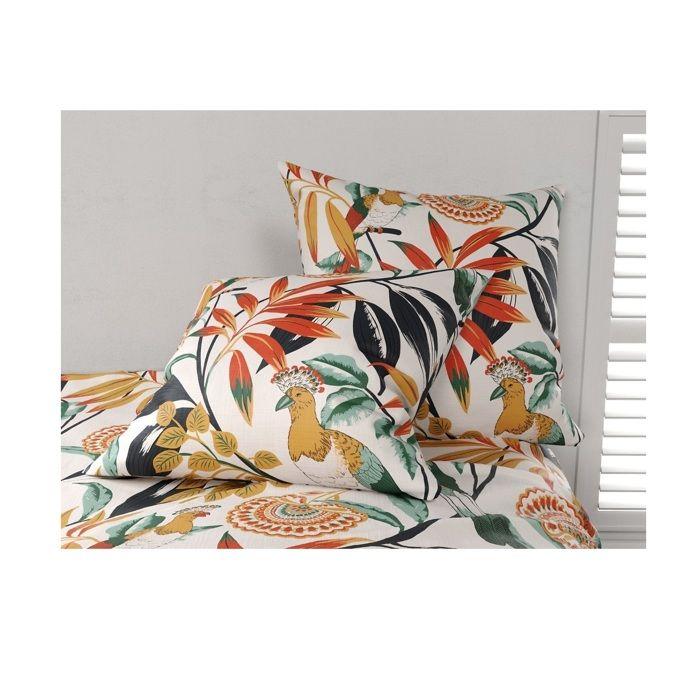 Parure de lit - Housse couette 260x240 cm - 2 taies - Motif tropical - 100% coton doux