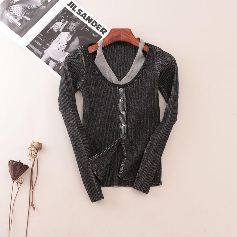 Fake Two-Piece Split Slim Fit Halter Knit Cardigan Gradient New Long Sleeve Foreign Trade Original Order Top Women