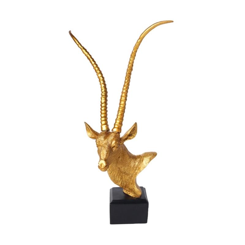 Modern Resin Antelope Head Sculpture with Base for Farmhouses Home Office Living Room Bookshelves Decorative Ornament