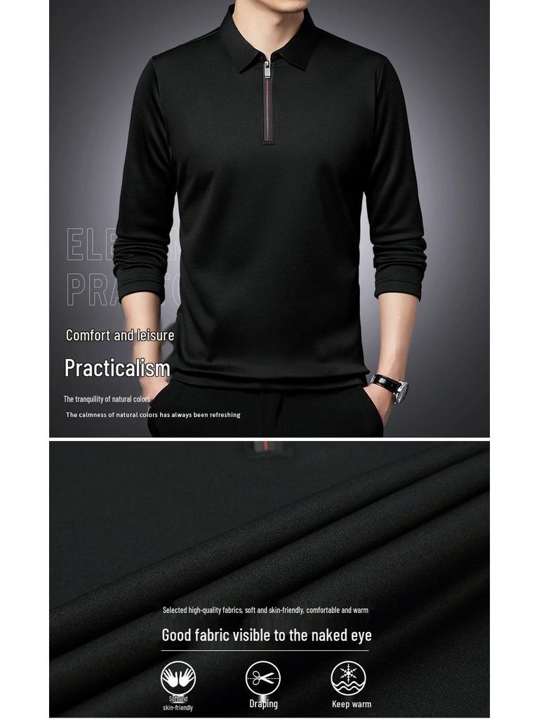 Men's Long Sleeve Half-Zip Polo Shirt - Casual Turn-Down Collar for Middle-Aged & Young