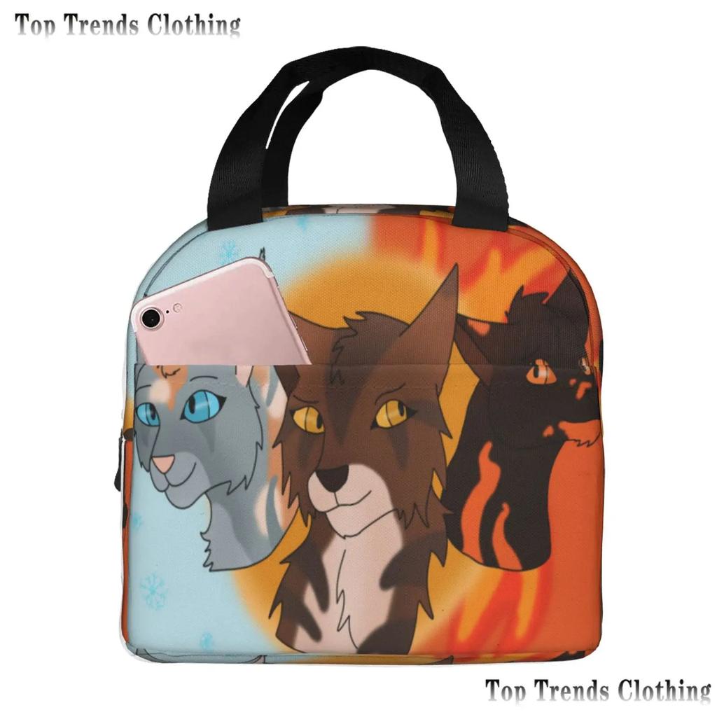 Warriors Cats Isolerad Lunchväska för Kvinnor Vattentät Termisk Kylväska Lunch Tote för Kontorsarbete Skola Termiska Väskor