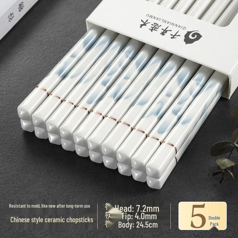 Mold-Proof, Non-Slip Ceramic Chopsticks: Moisture-Resistant, Food-Grade, High-Temperature, Family Pack