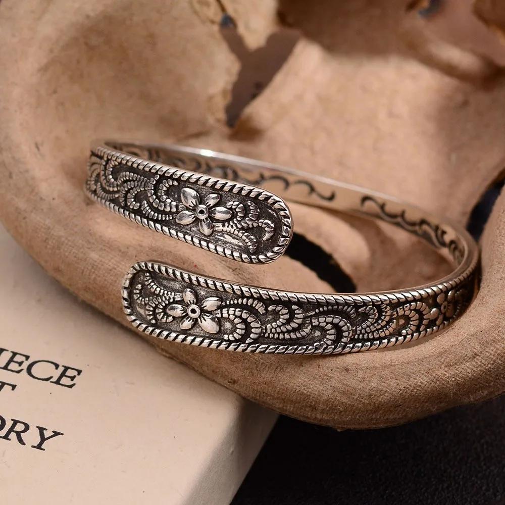 New Arrival Vintage Carving Flower Thai Silver Ladies Bangle Promotion Jewelry For Christmas Gifts Never Fade