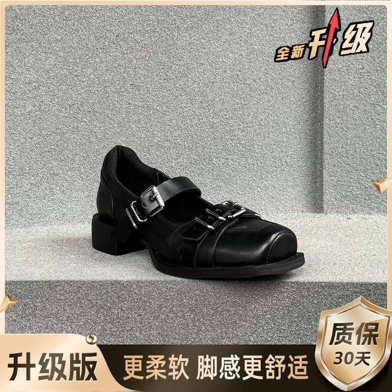 Yutu's niche round head shallow mouth single shoes summer dark punk leather shoes women's 2025 new black shoes