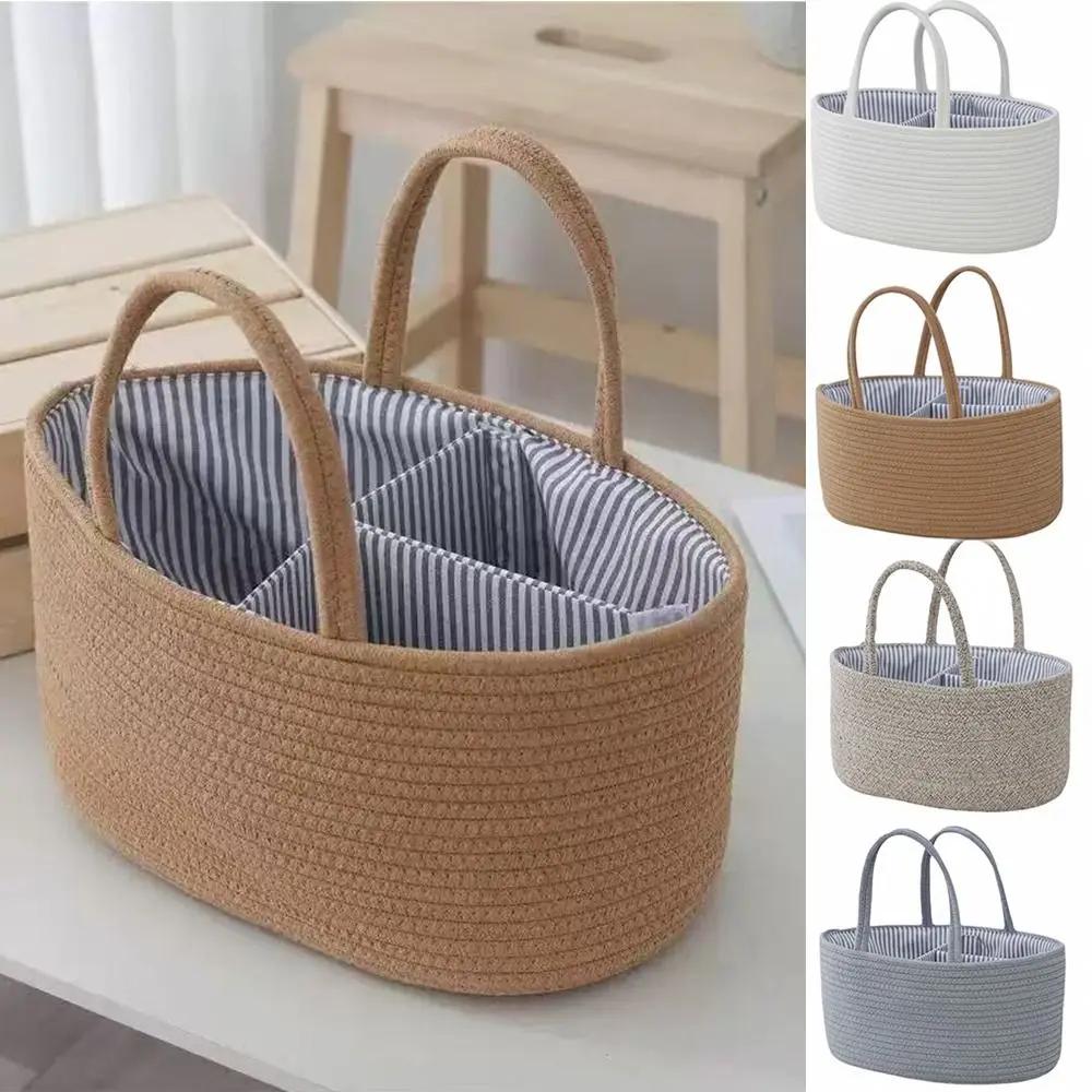 Durable Large Capacity Nappy Organiser Portable Woven Diaper Storage Bag Detachable Versatile Storage Basket for Newborn