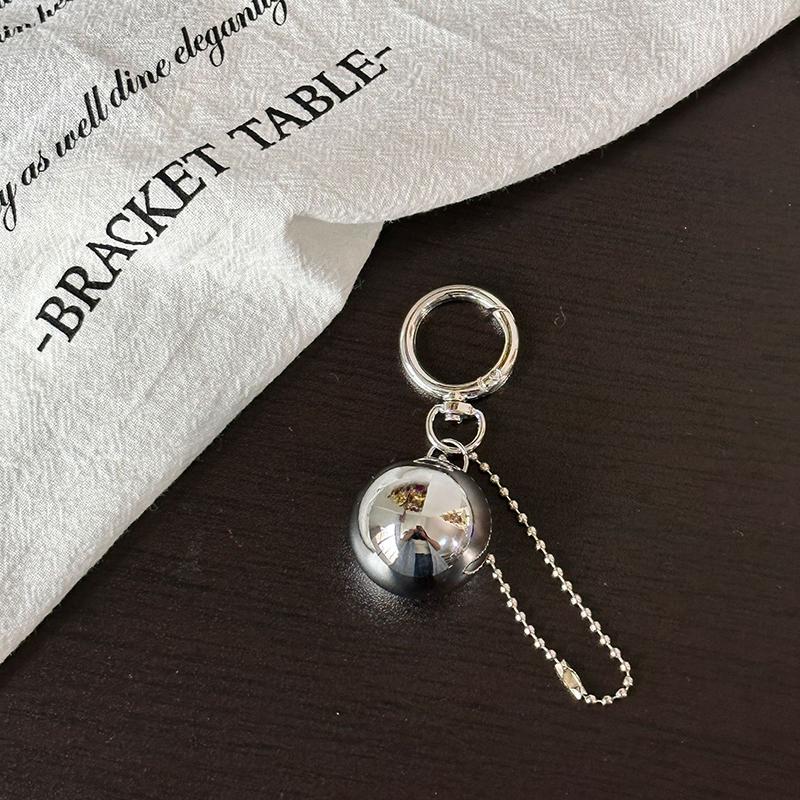 Korean Cool Metal Big Ball Pendant Keychain Simple Bag Charm Decor Earphone Case Accessories Gift