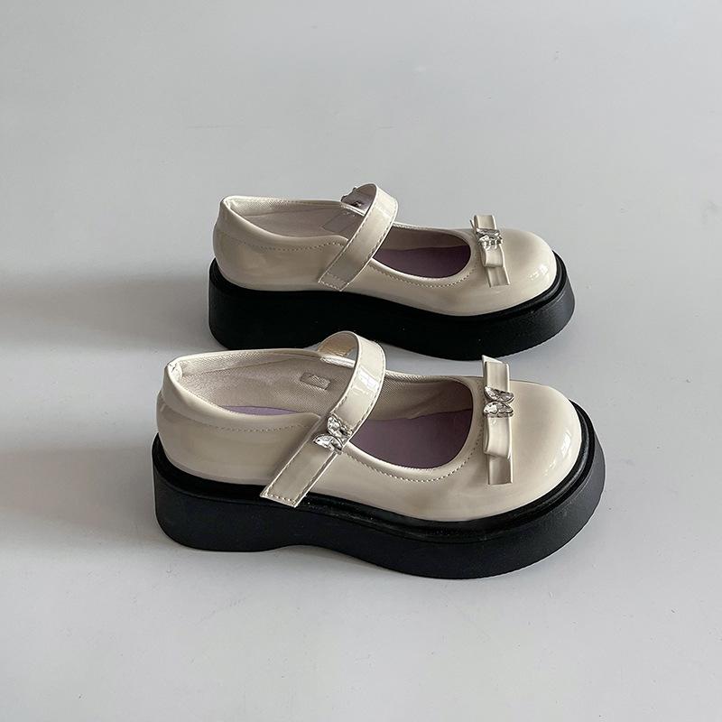 

High-heeled bow platform small leather shoes summer new fashion with skirt retro shallow mouth Mary Jane single shoes 39 бежевый